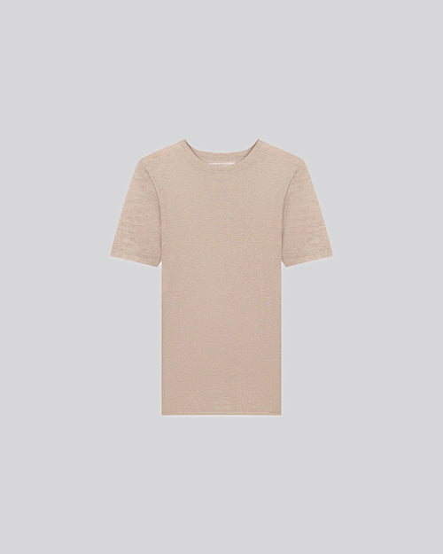 Beigefarbenes Kaschmir-T-Shirt mit Rundhalsausschnitt und kurzen Ärmeln - MAJESTIC FILATURES