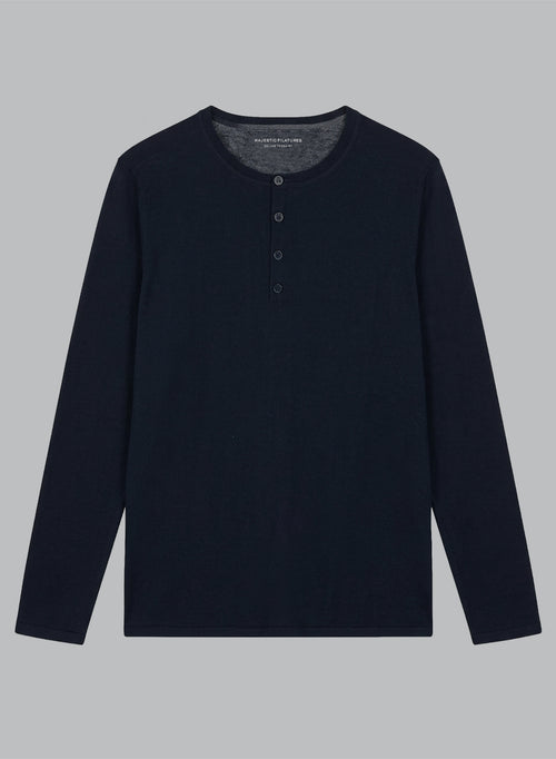 Jersey tunecino azul marino de cachemira con mangas largas - MAJESTIC FILATURES
