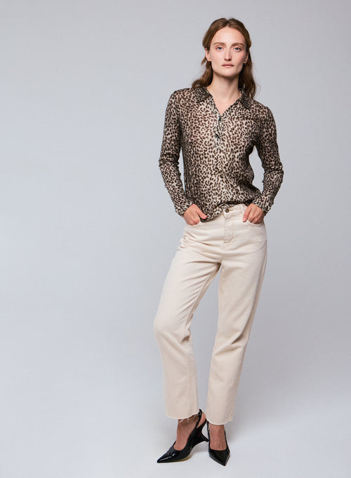 Polo Beige Polo Manches Longues en Coton / Cachemire - MAJESTIC FILATURES