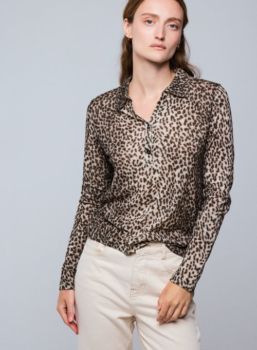 Polo Beige Polo Manches Longues en Coton / Cachemire - MAJESTIC FILATURES