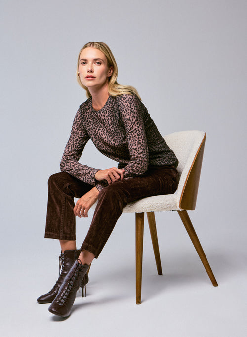 Pink Round Neck Long Sleeve T-shirt in Organic Cotton / Cashmere - MAJESTIC FILATURES