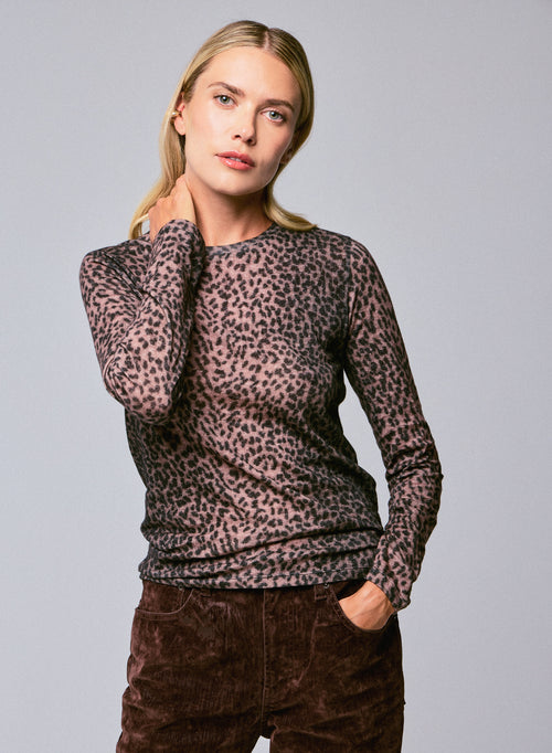 Pink Round Neck Long Sleeve T-shirt in Organic Cotton / Cashmere - MAJESTIC FILATURES