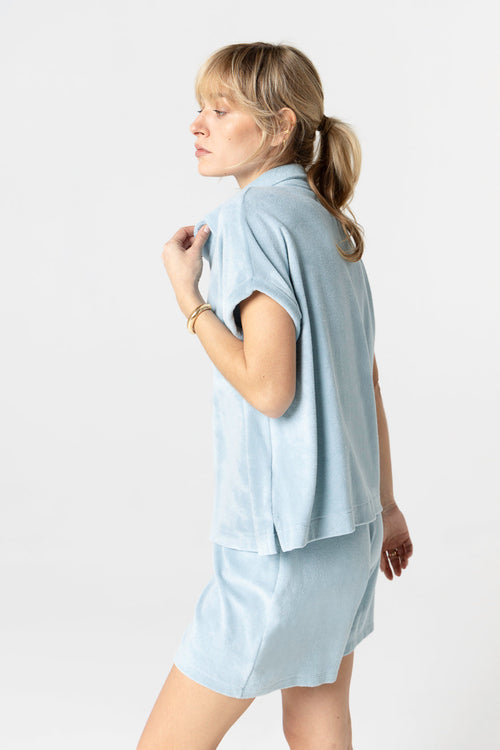 Light Blue Sleeveless Shirt in Organic Cotton / Polyamide - MAJESTIC FILATURES