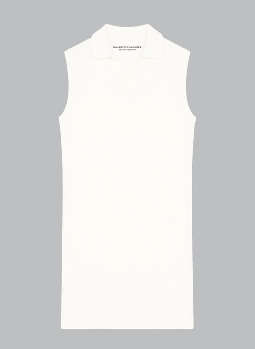 Sleeveless Organic Cotton / Polyamide Tunisian Dress in Milk - MAJESTIC FILATURES