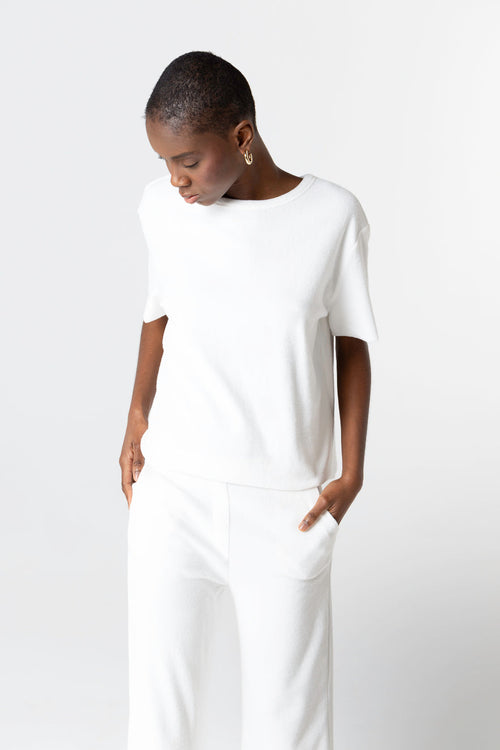 Ärmelloses T-Shirt mit Rundhalsausschnitt aus Bio-Baumwolle/Polyamid in Weiß - MAJESTIC FILATURES