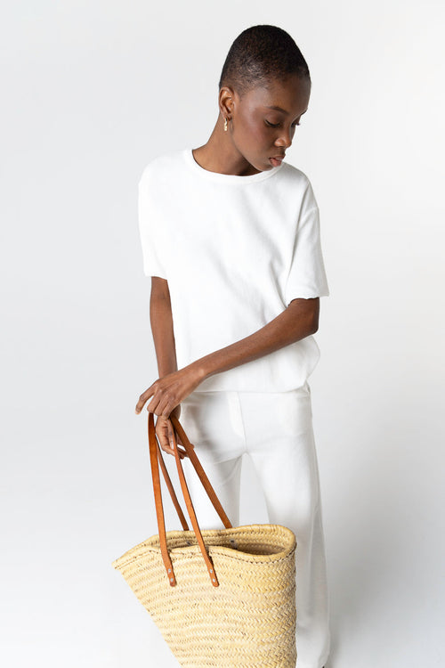 Ärmelloses T-Shirt mit Rundhalsausschnitt aus Bio-Baumwolle/Polyamid in Weiß - MAJESTIC FILATURES