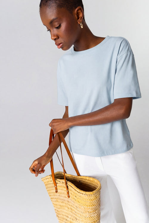 Blue Calanques Round Neck Sleeveless T-Shirt in Organic Cotton / Polyamide - MAJESTIC FILATURES