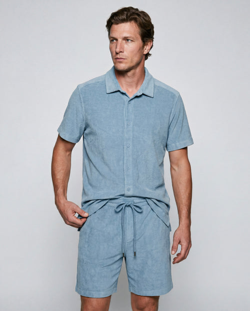Chemise Bleu Clair Manches Courtes en Coton Organique / Polyamide - MAJESTIC FILATURES