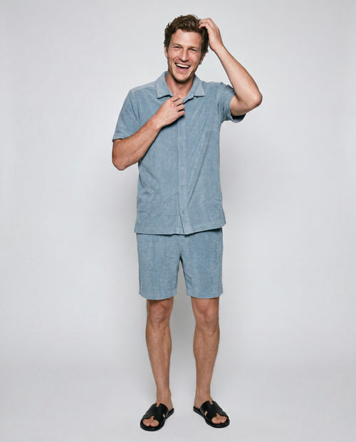 Chemise Bleu Clair Manches Courtes en Coton Organique / Polyamide - MAJESTIC FILATURES