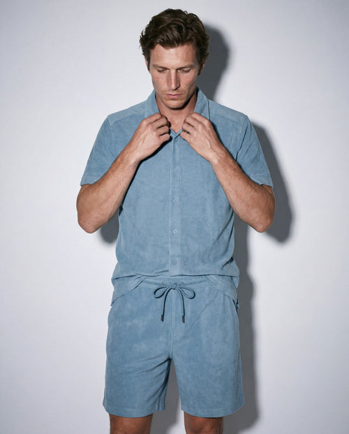Chemise Bleu Clair Manches Courtes en Coton Organique / Polyamide - MAJESTIC FILATURES