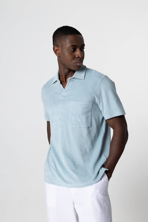 Light blue short-sleeved polo shirt in organic cotton / polyamide - MAJESTIC FILATURES