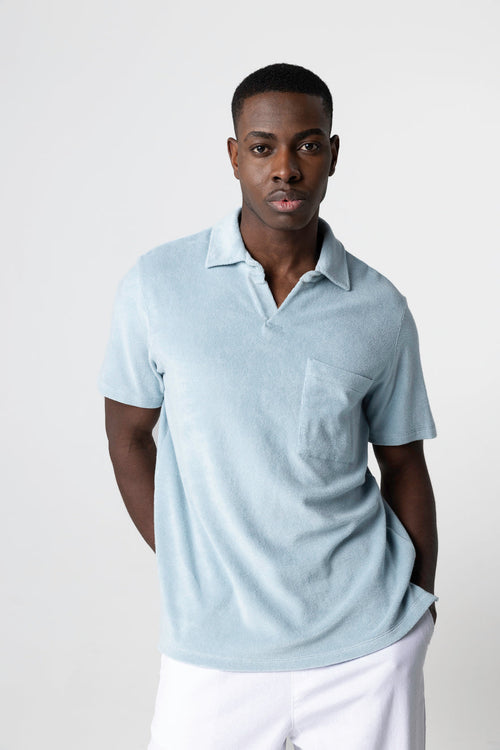 Light blue short-sleeved polo shirt in organic cotton / polyamide - MAJESTIC FILATURES