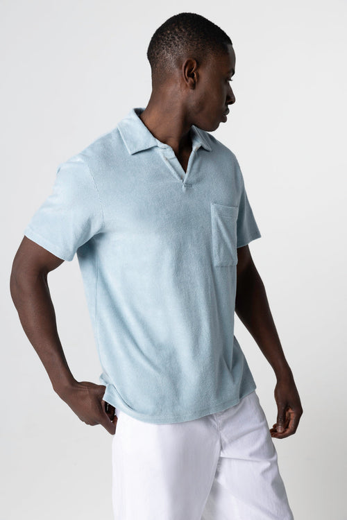 Light blue short-sleeved polo shirt in organic cotton / polyamide - MAJESTIC FILATURES