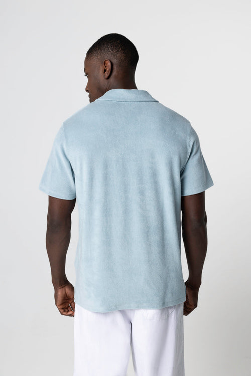 Light blue short-sleeved polo shirt in organic cotton / polyamide - MAJESTIC FILATURES