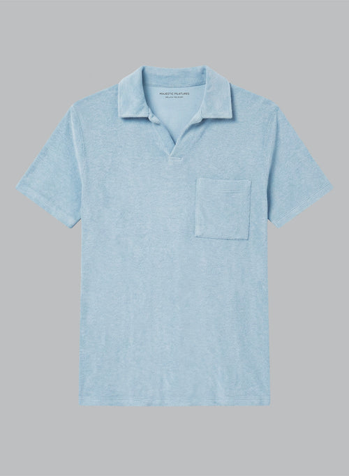 Light blue short-sleeved polo shirt in organic cotton / polyamide - MAJESTIC FILATURES