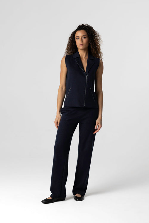 Sleeveless navy jacket in cotton / linen / organic cotton - MAJESTIC FILATURES