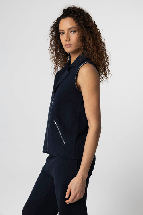 Veste Marine Sans Manches en Coton / Lin / Coton organique - MAJESTIC FILATURES