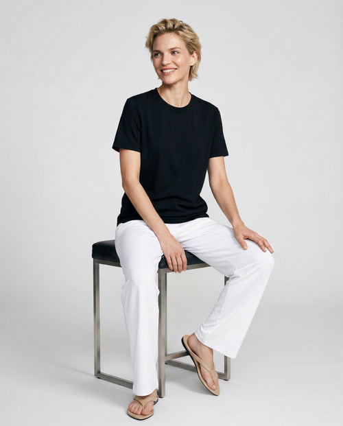 Black Round-Neck Short-Sleeve T-shirt in Organic Cotton / Silk - MAJESTIC FILATURES