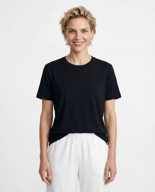 Black Round-Neck Short-Sleeve T-shirt in Organic Cotton / Silk - MAJESTIC FILATURES