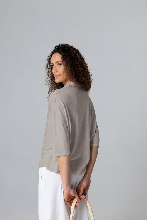Coffee Latte Short Sleeve Shirt in Cotton / Linen - MAJESTIC FILATURES