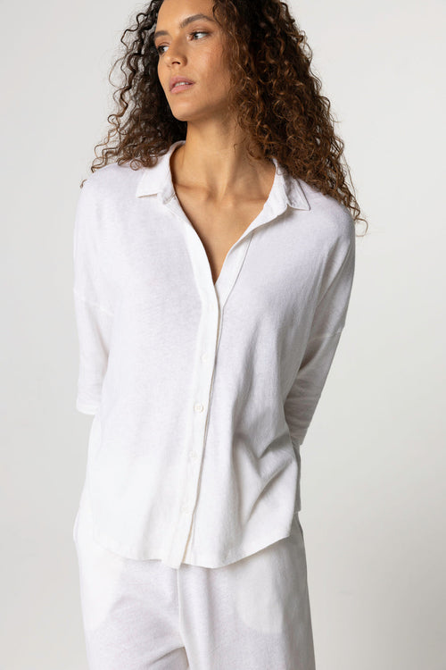 Milk Short-Sleeved Shirt in Cotton / Linen - MAJESTIC FILATURES