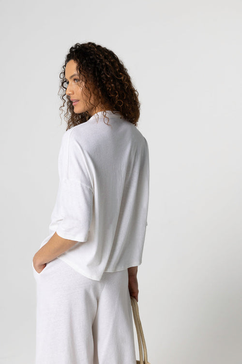 Milk Short-Sleeved Shirt in Cotton / Linen - MAJESTIC FILATURES