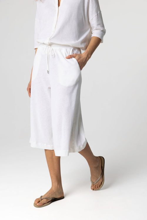 Shorts aus Baumwolle/Leinen in Milchweiß - MAJESTIC FILATURES