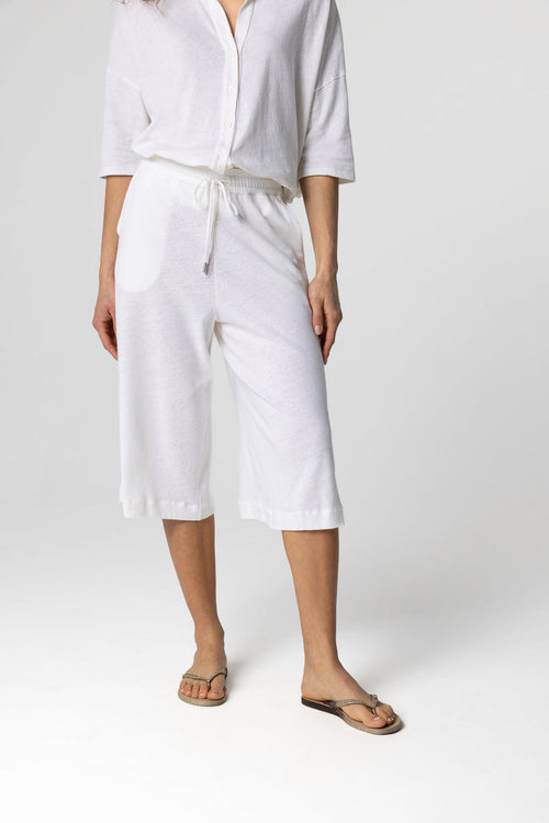 Shorts aus Baumwolle/Leinen in Milchweiß - MAJESTIC FILATURES