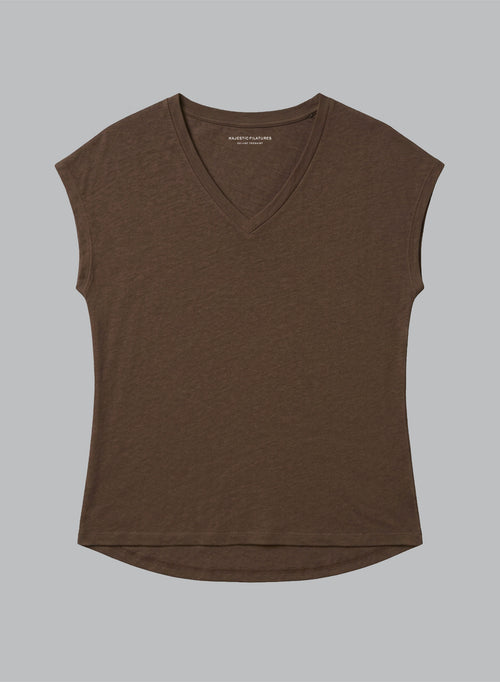 V-neck Short-Sleeve Cotton / Linen T-shirt in Tonka - MAJESTIC FILATURES