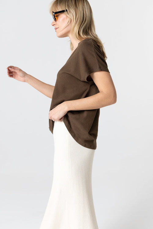 Camiseta Tonka con cuello en V y manga corta de algodón/lino - MAJESTIC FILATURES