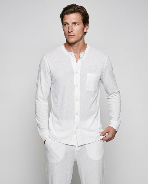 White Long-Sleeve Collared Shirt in Cotton / Linen - MAJESTIC FILATURES
