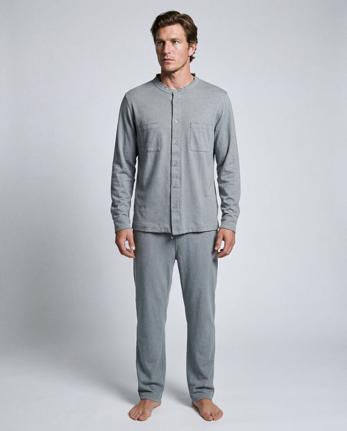 Gray Long-Sleeve Collared Shirt in Cotton / Linen - MAJESTIC FILATURES