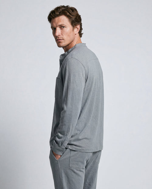 Gray Long-Sleeve Collared Shirt in Cotton / Linen - MAJESTIC FILATURES
