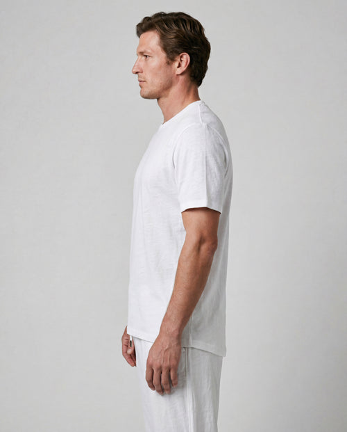 T-shirt Blanc Col Rond Manches Courtes en Coton / Lin - MAJESTIC FILATURES