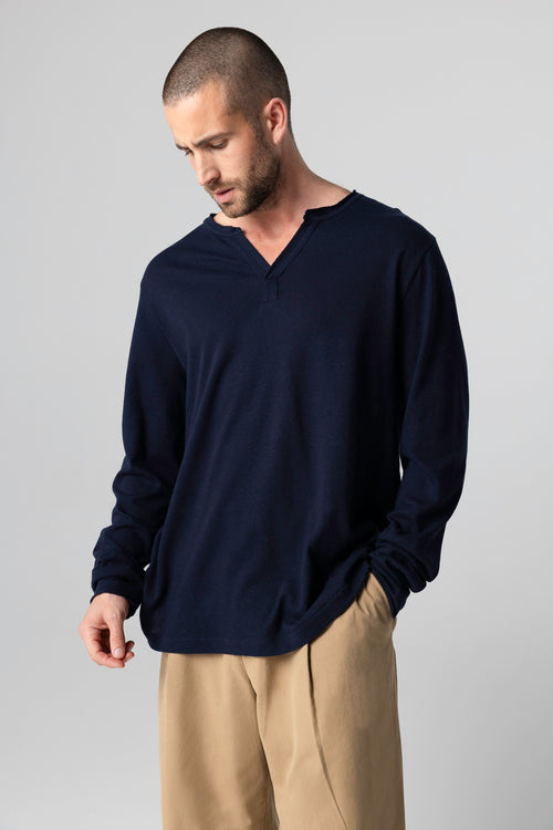 Tunisien Marine Manches Longues en Coton / Lin - MAJESTIC FILATURES