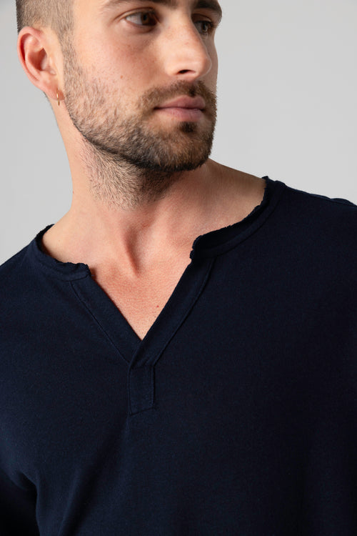 Tunisien Marine Manches Longues en Coton / Lin - MAJESTIC FILATURES