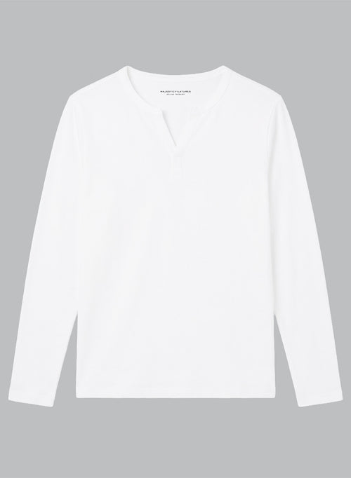 White Long-Sleeve Tunisian Shirt in Cotton / Linen - MAJESTIC FILATURES