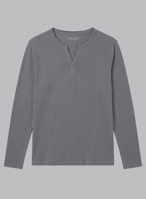 Gray Long-Sleeve Tunisian Shirt in Cotton / Linen - MAJESTIC FILATURES