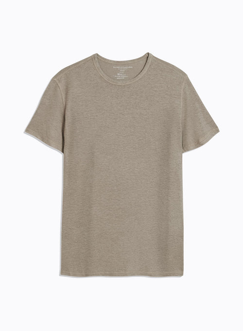 Tee shirt Beige Manches Courtes Col Rond en Lin / Elasthanne - MAJESTIC FILATURES