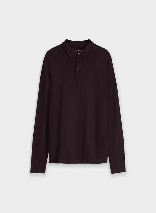 Polo Aubergine Manches Longues en Coton et Cachemire - MAJESTIC FILATURES