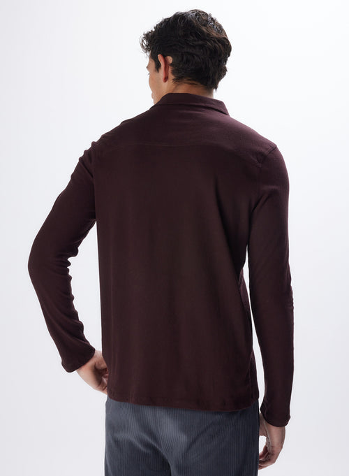 Polo Aubergine Manches Longues en Coton et Cachemire - MAJESTIC FILATURES