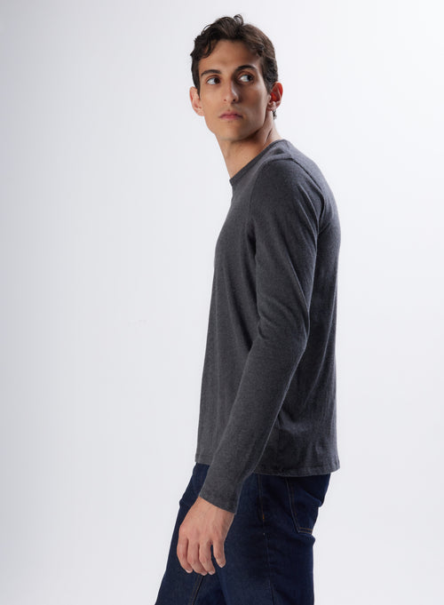 "Cotton / Cashmere Long Sleeve Round Neck T-Shirt" - MAJESTIC FILATURES