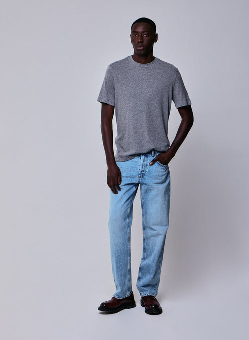 Camiseta gris de manga corta con cuello redondo en algodón / cachemir - MAJESTIC FILATURES