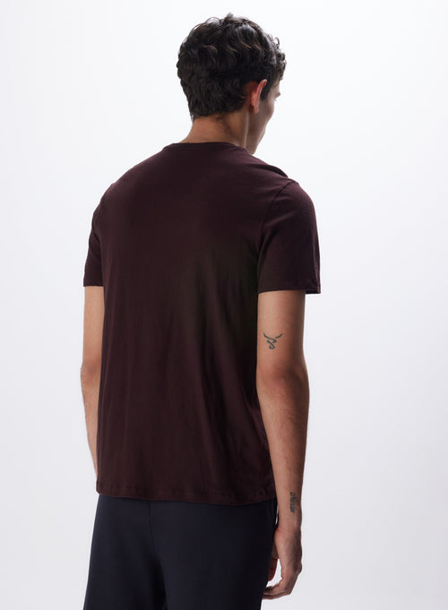 T-shirt Aubergine Col Rond Manches Courtes en Coton et Cachemire - MAJESTIC FILATURES