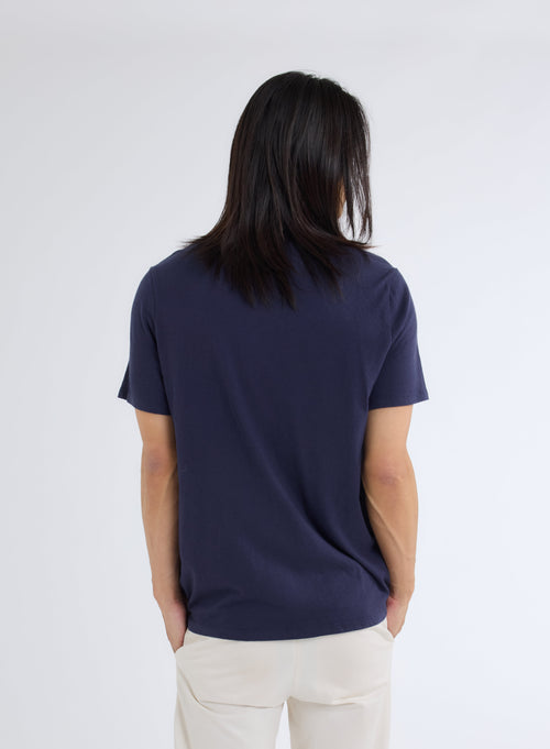 T-shirt Bleu Col Rond Manches Courtes - MAJESTIC FILATURES