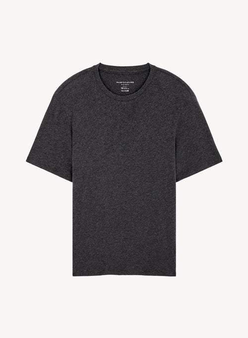 Anthracite mottled Round Neck Short Sleeve T-shirt in Cotton / Cashmere - MAJESTIC FILATURES
