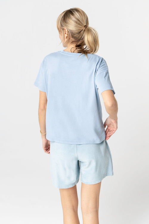 Camiseta azul calanques con cuello en V y manga corta de algodón orgánico - MAJESTIC FILATURES