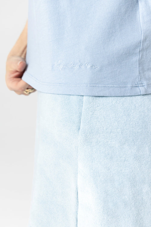 Camiseta azul calanques con cuello en V y manga corta de algodón orgánico - MAJESTIC FILATURES