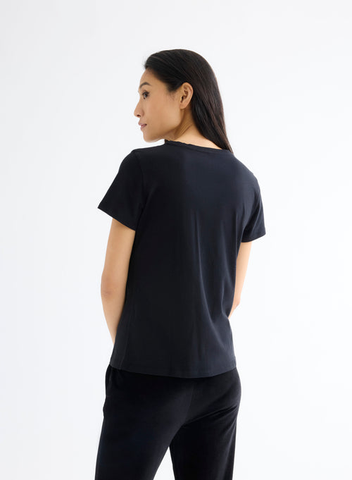 T-shirt Noir Polly col rond manches courtes en Coton organique - MAJESTIC FILATURES