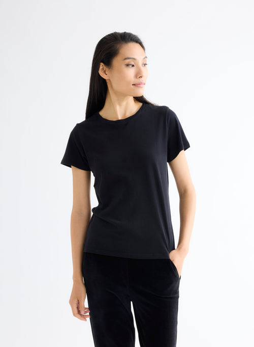 T-shirt Noir Polly col rond manches courtes en Coton organique - MAJESTIC FILATURES